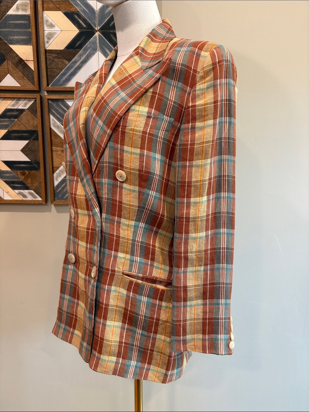 Vintage Ralph Lauren Blue Label Women’s Linen Plaid Blazer Jacket size 10 - Picture 3 of 14
